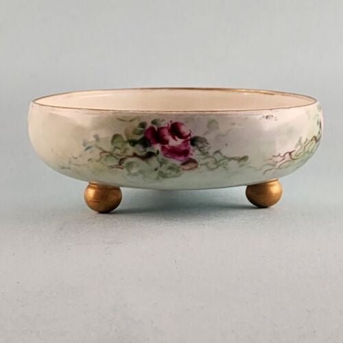 TV Limoges France Bon Bon Bowl 5" Hand Painted Footed Pink Roses Porcelain China