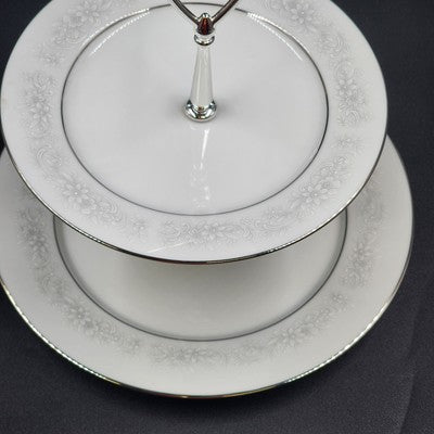 Noritake 2225 Cumberland 2-Tier Serving Tray Floral Japan Vintage
