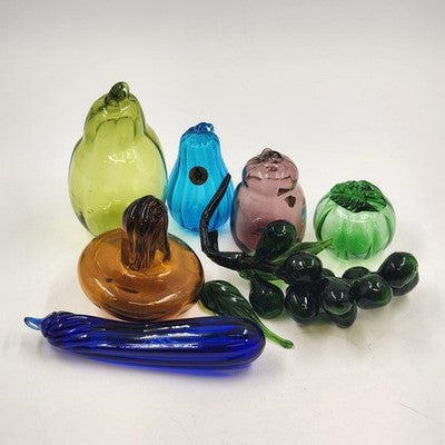7 Pc Hand Blown Glass Fruit & Vegetable Set Large Translucent Art Glass Taiwan