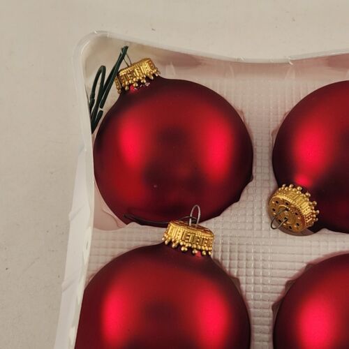 Krebs Glass Christmas Ornaments Red Satin Pearl 6 Pk Vintage Boxed Crown Top 2½"