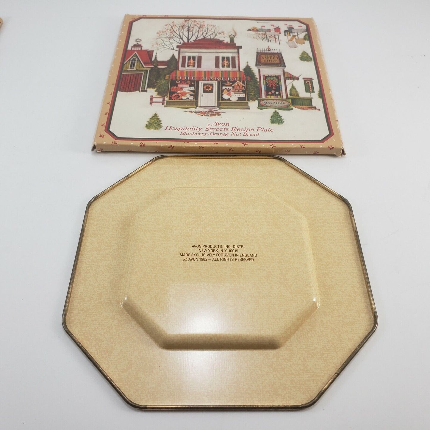 3 Avon Tin Plates Recipes 1982 Blueberry-Orange Bread Plum Pudding Buche de Noel