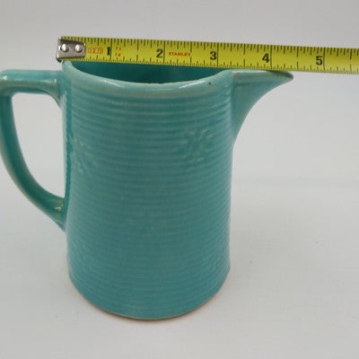 Blue Green Pottery Small Pitcher Mug Ring Snowflake Pattern 5.25" w Handle USA