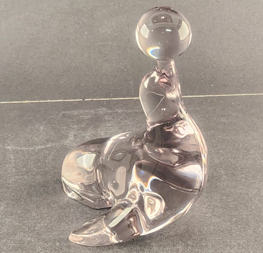 Viking Glass Paperweight Seal Balancing A Ball Figurine 7.25" New Martinsville