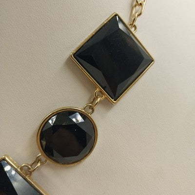 Jessica Simpson Chunky Black Faceted Square & Round in Gold Tone Chain Necklace