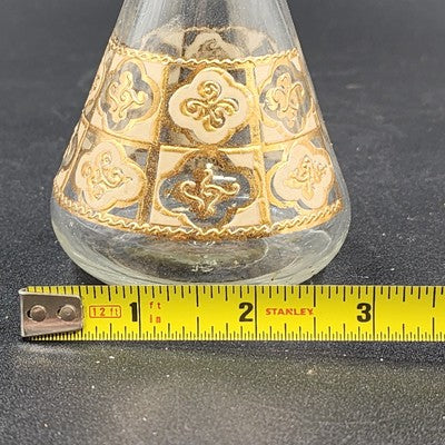 Culver Glass Chantilly Oil & Vinegar Cruet Set w/ Lids Antigua Gold Pattern Vtg