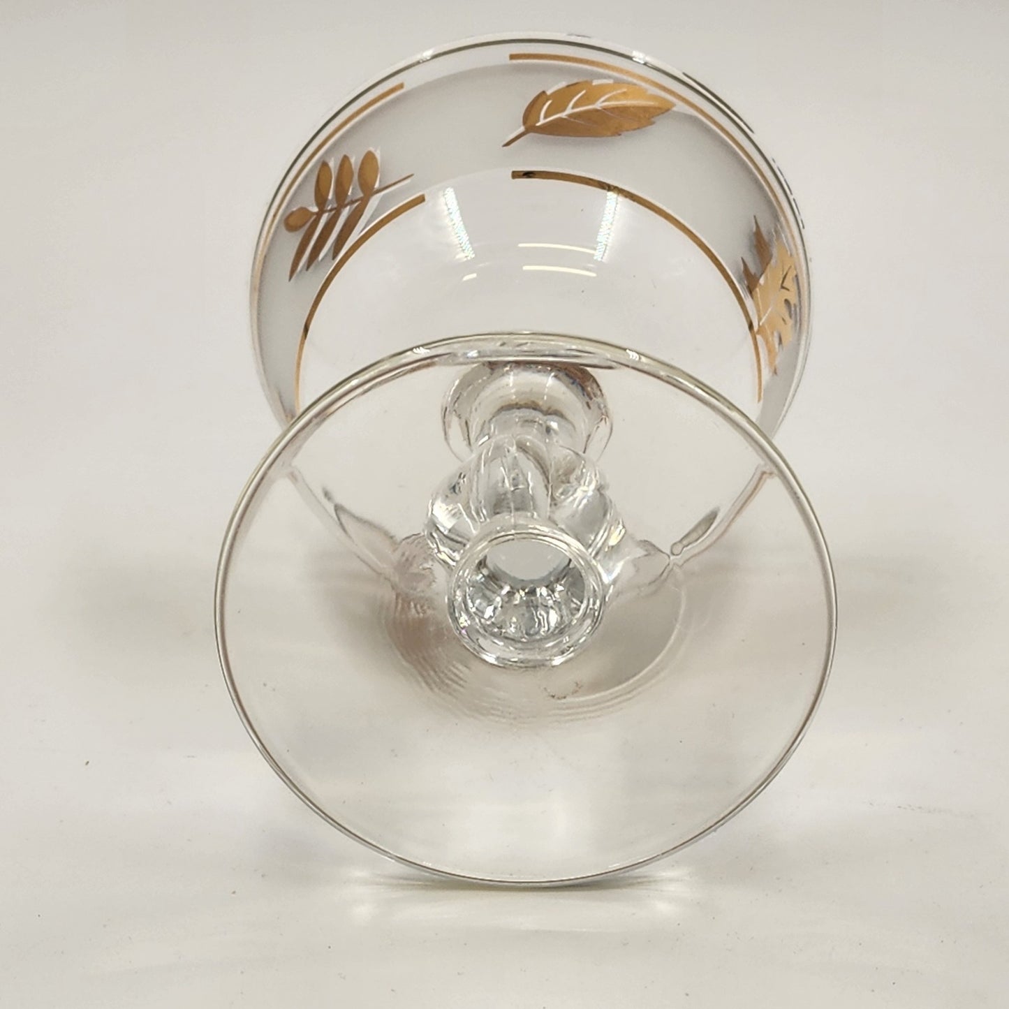 6 Libbey Stemmed Wine Glasses Gold Leaf Goblets Mid Century Modern 4.5"h