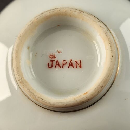 2 Japanese Garden Saki Cup Gold Gilt Mill Bowl Porcelain China 1960's 3"w x 2"h