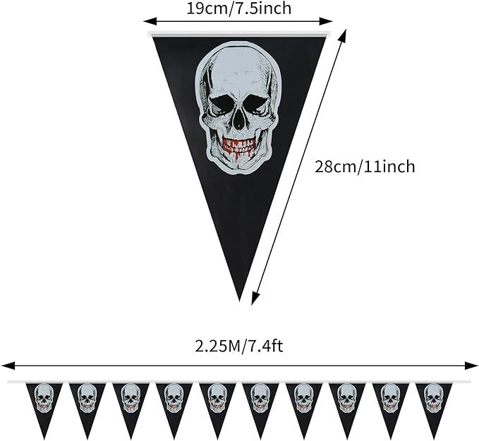 3 Pc Halloween Skull 10 Flag Banner 11" Garland Spooky Bloody Pirate Party Decor