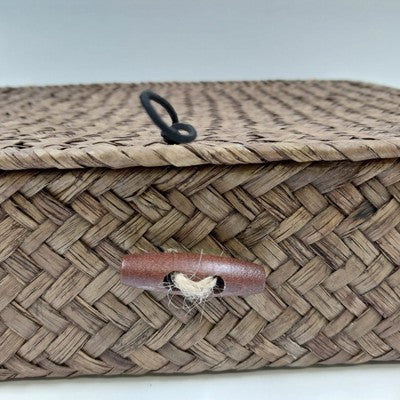 2 Seagrass Wicker Storage Baskets w/ Lids Flat Organizer Home Decor 13x11x3