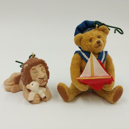 2 Hallmark Keepsake 1997 Christmas Ornaments SAILOR BEAR and Lion & Lamb VTG