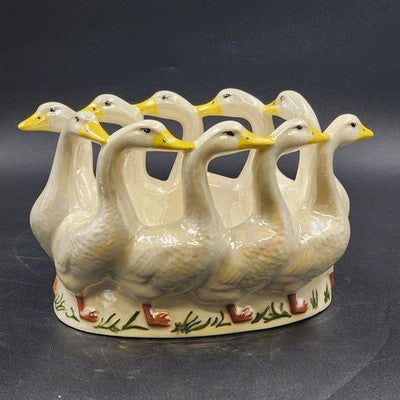 Ceramic Bowl 9" Planter Holland Mold Circle Of Ducks Signed Homemade Vintage 80s