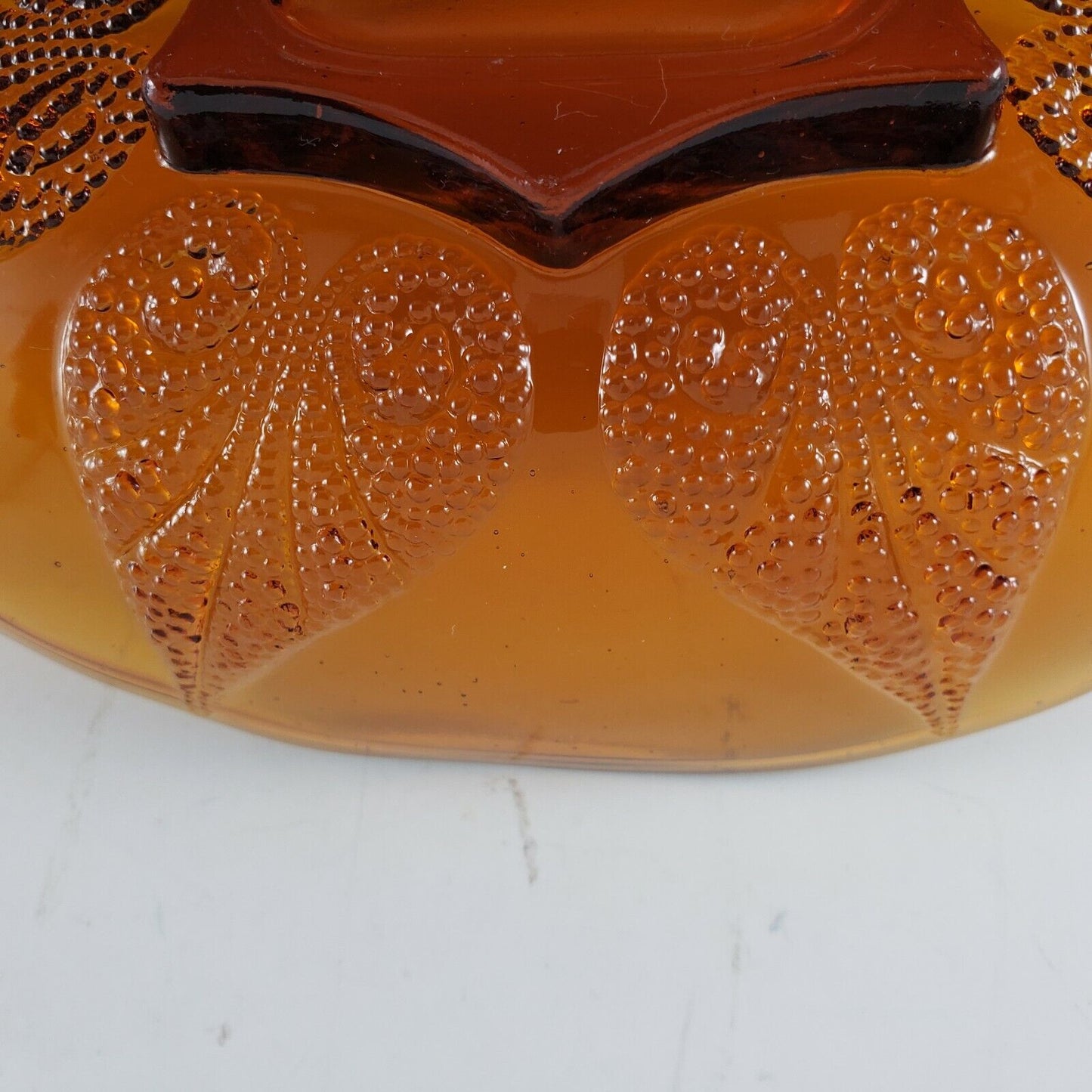 Indiana Glass Dark Amber Stippled Leaf Scalloped Decorative Candy Relish