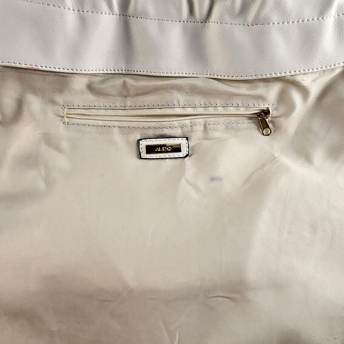 ALDO 15" White and Black Drawstring Backpack Zipper Pockets Drawstring Closure