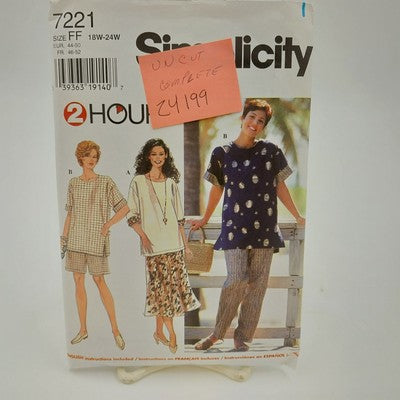Simplicity 7221 Uncut Sewing Pattern 18W-24W Top Pants Shorts Skirt Vintage
