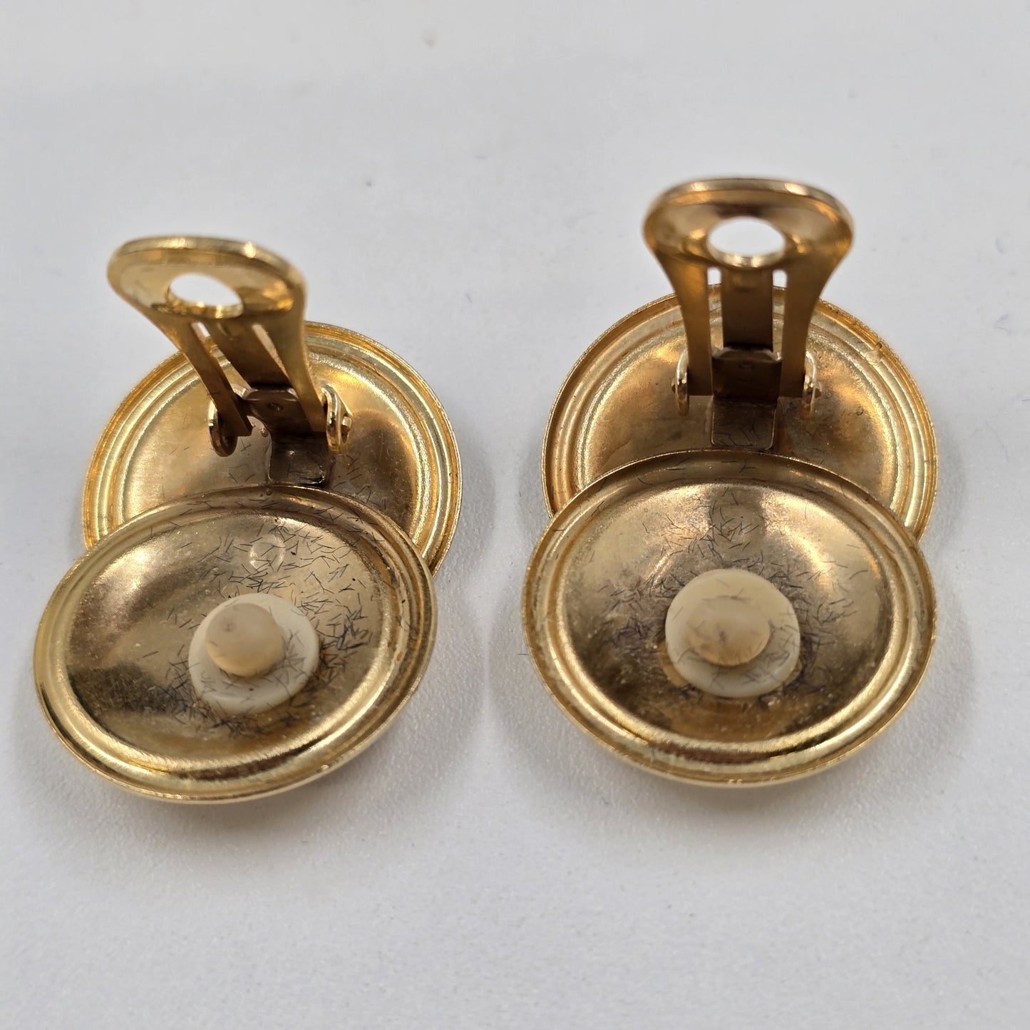 Clip On Women's Earrings Round Yellow Gold Black Onyx Ball Post Disc Stud 1.25"