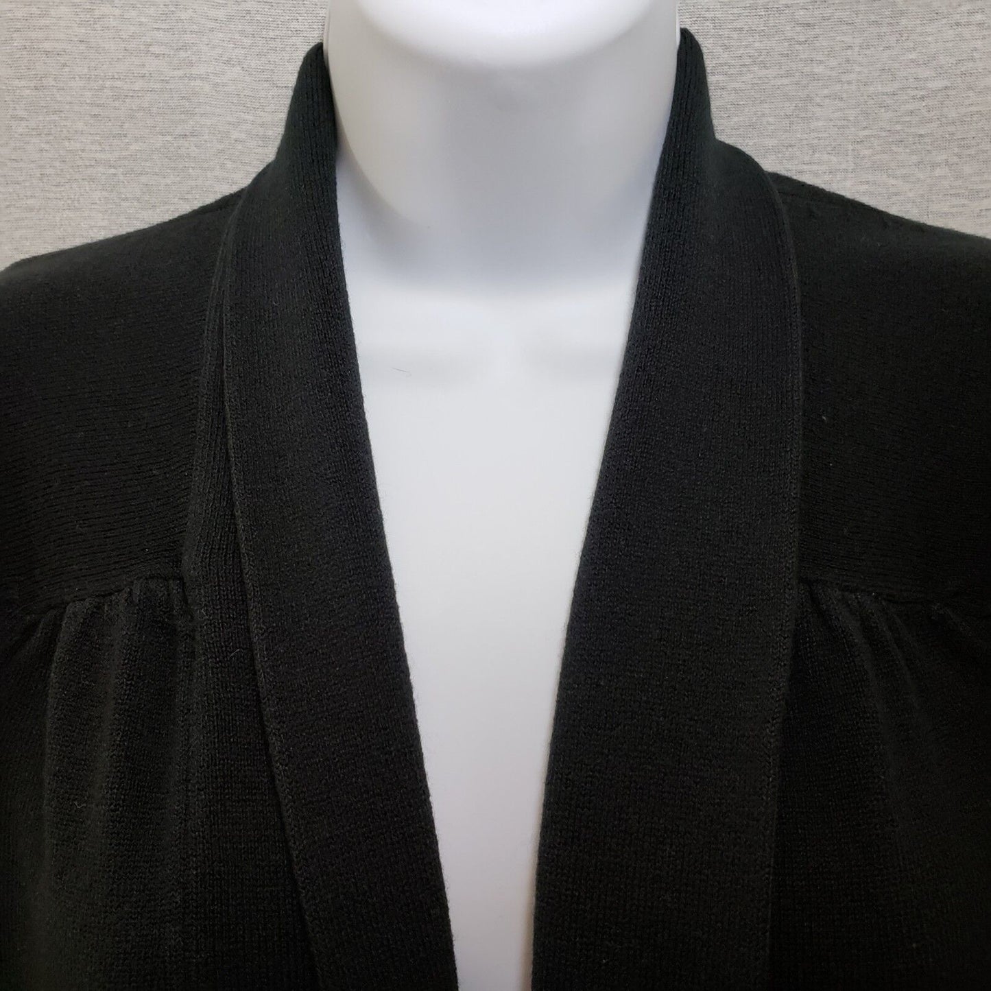 Debbie Morgan Cardigan Wrap Black XL Sweater Open Front Acrylic Patch Pockets