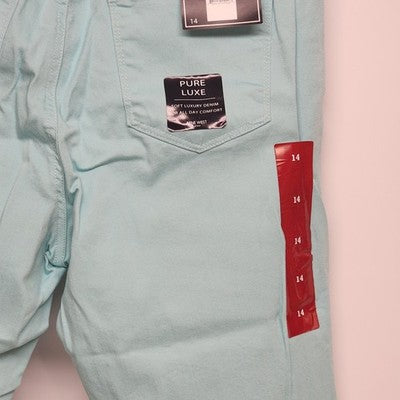 Nine West Gramercy Skinny Ankle Womens Jeans Size 14 Teal Denim Cotton Stretch