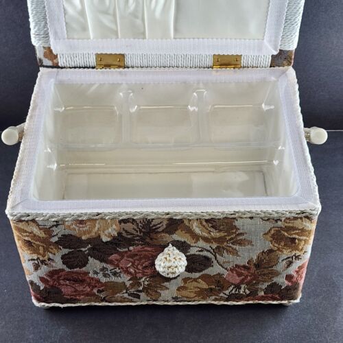 Tapestry Wicker Woven Sewing Box Basket Vintage Clear Tray Pin Cushion 11"x8"x7"