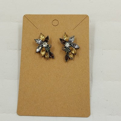 Multicolor Yellow & Clear Leaf-Shaped Faceted Rhinestone Stud Earrings