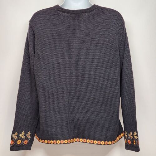 Bechamel Petites Cardigan Women's Sweater Size M Black Embroidered Floral Design