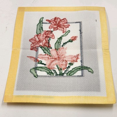 Lot of 3 Finished Aida Cloth Cross Stitch Pieces Precious Moments Floral Geo