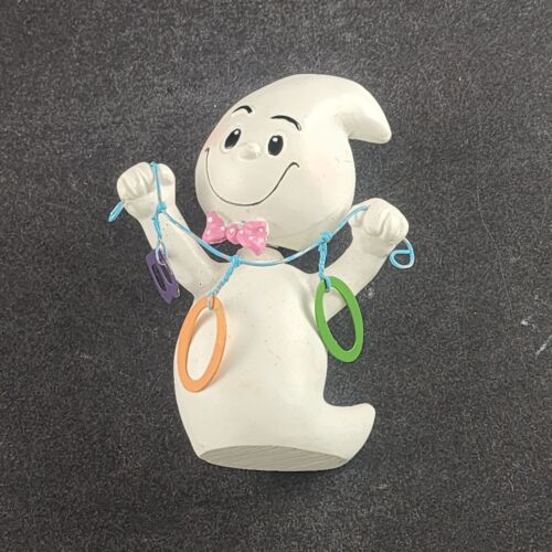 Bobble Head White Halloween Ghost with BOO Banner on Wire Streamer 4" Tall