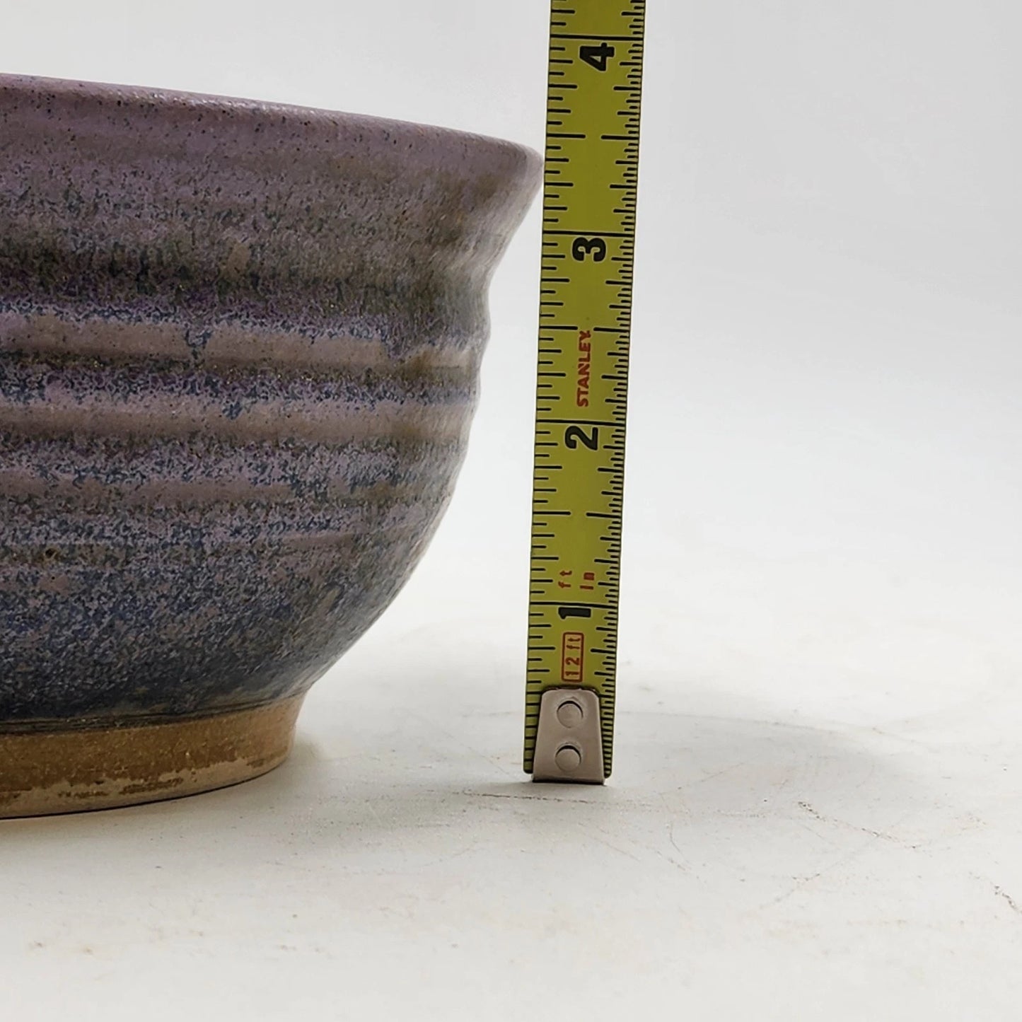 Handmade Pottery Bowl Art Studio Blue Purple Outer Yellow Inner Handled Signed