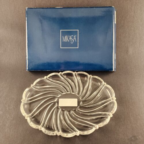 Mikasa Peppermint Clear Sweet Dish 9¼ Inch Oval Swirl Scallop Edge in Box S3503