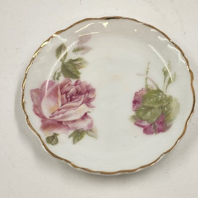 2 Rosenthal RC Monbijou Butter Pat Dishes Pink Roses Gold Scallop Bavaria