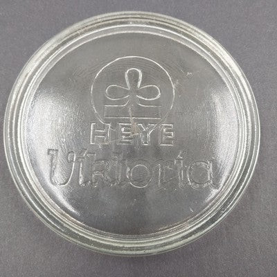 Heye Viktoria German Glass Jar with Ad Print Lid Collectible Pot Cover Vintage