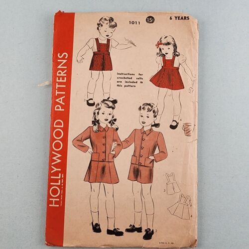 Hollywood 1011 Vintage Sewing Pattern 1940s Toddler Brother Sister Suit Size 2-6