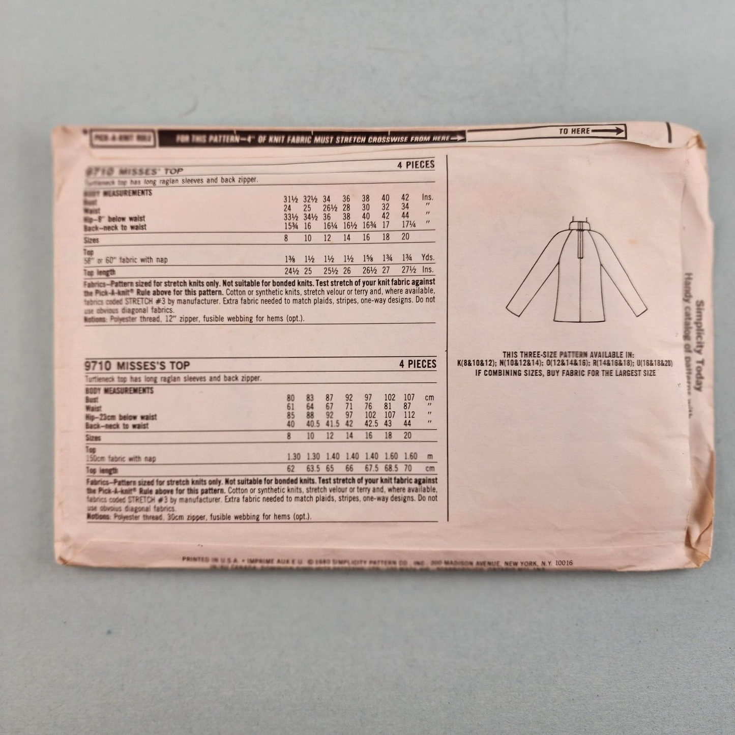Simplicity ESP 9710 Vintage Sewing Pattern Misses Top Size R fits 14 16 or 18