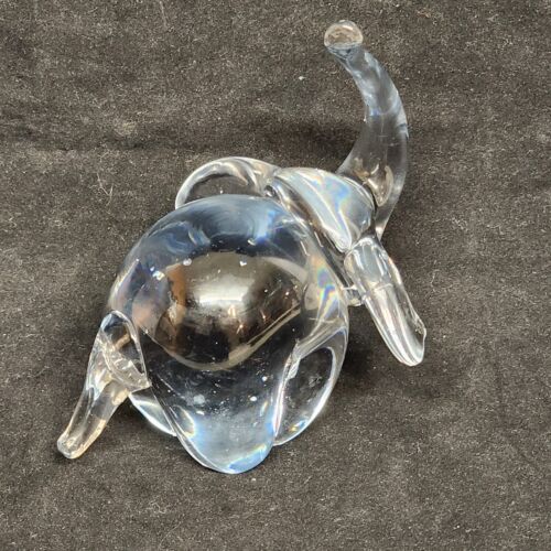 Clear Glass Elephant Figurine Paperweight 4" Long x 4.5" Tall Trunk Up Good Luck