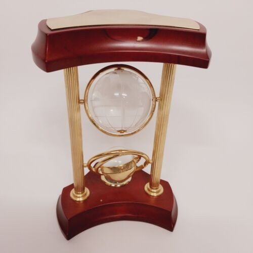 Bulova Wrexham Sphere Clock Gyroscope w Crystal Globe & Compass Wood Brass Frame