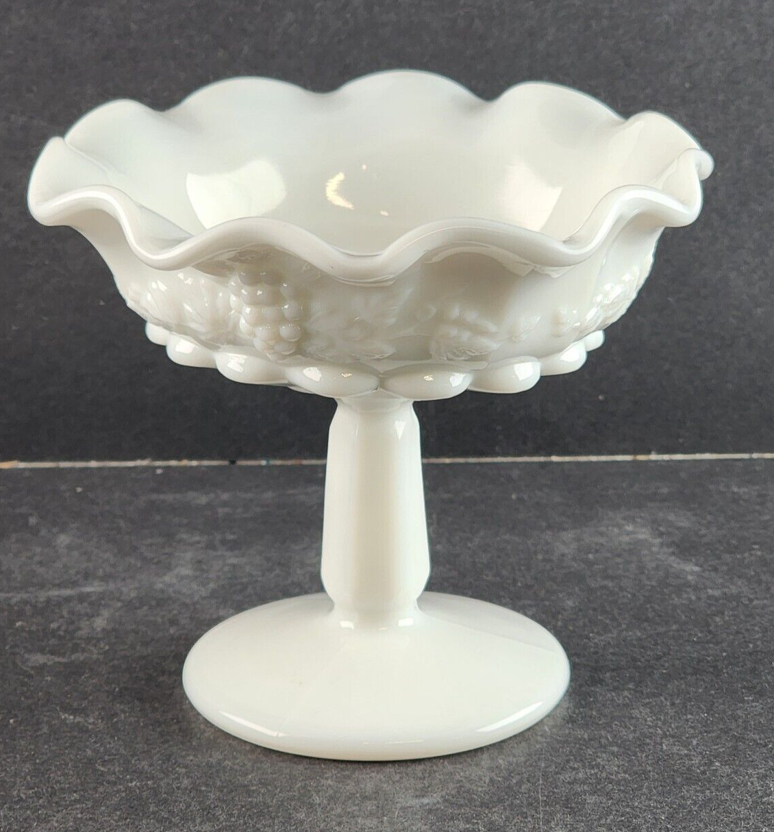 Footed Lipped Small Comport Paneled Grape Milk Glass by Westmoreland 5" Across