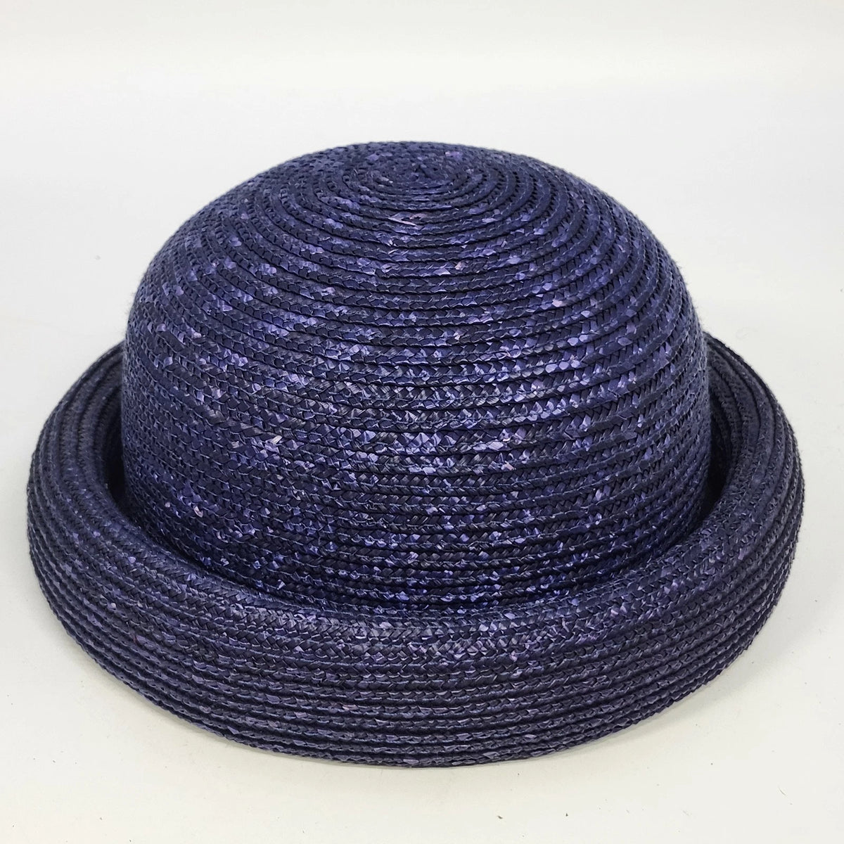 Purple Straw Bowler Cloche Hat Women's One Size Rolled Brim Summer Sun Hat
