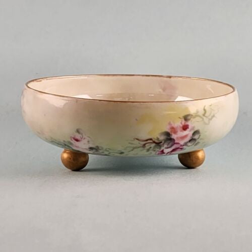 TV Limoges France Bon Bon Bowl 5" Hand Painted Footed Pink Roses Porcelain China