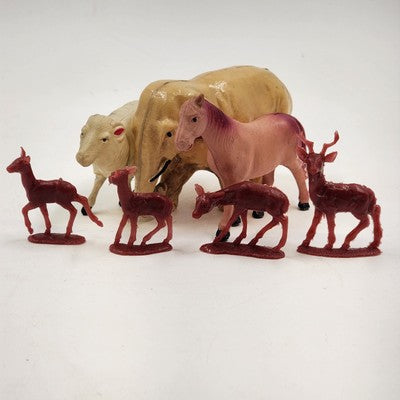 Lot of 7 Plastic Celluloid Blow Mold Animals Toy Figurines Vintage Japan 1950's