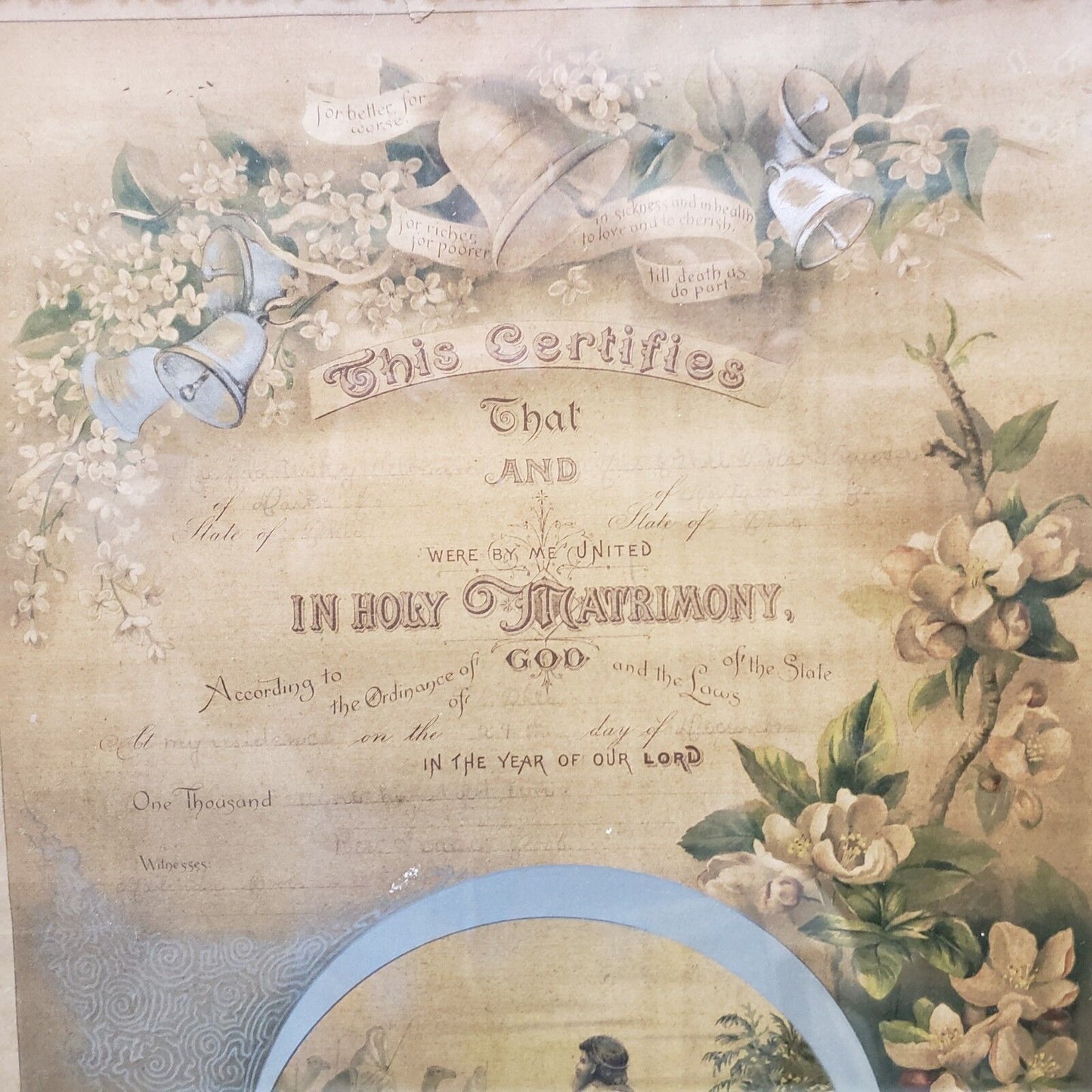 Antique Marriage Certificate Framed Document 1920's Vintage Intricate Frame