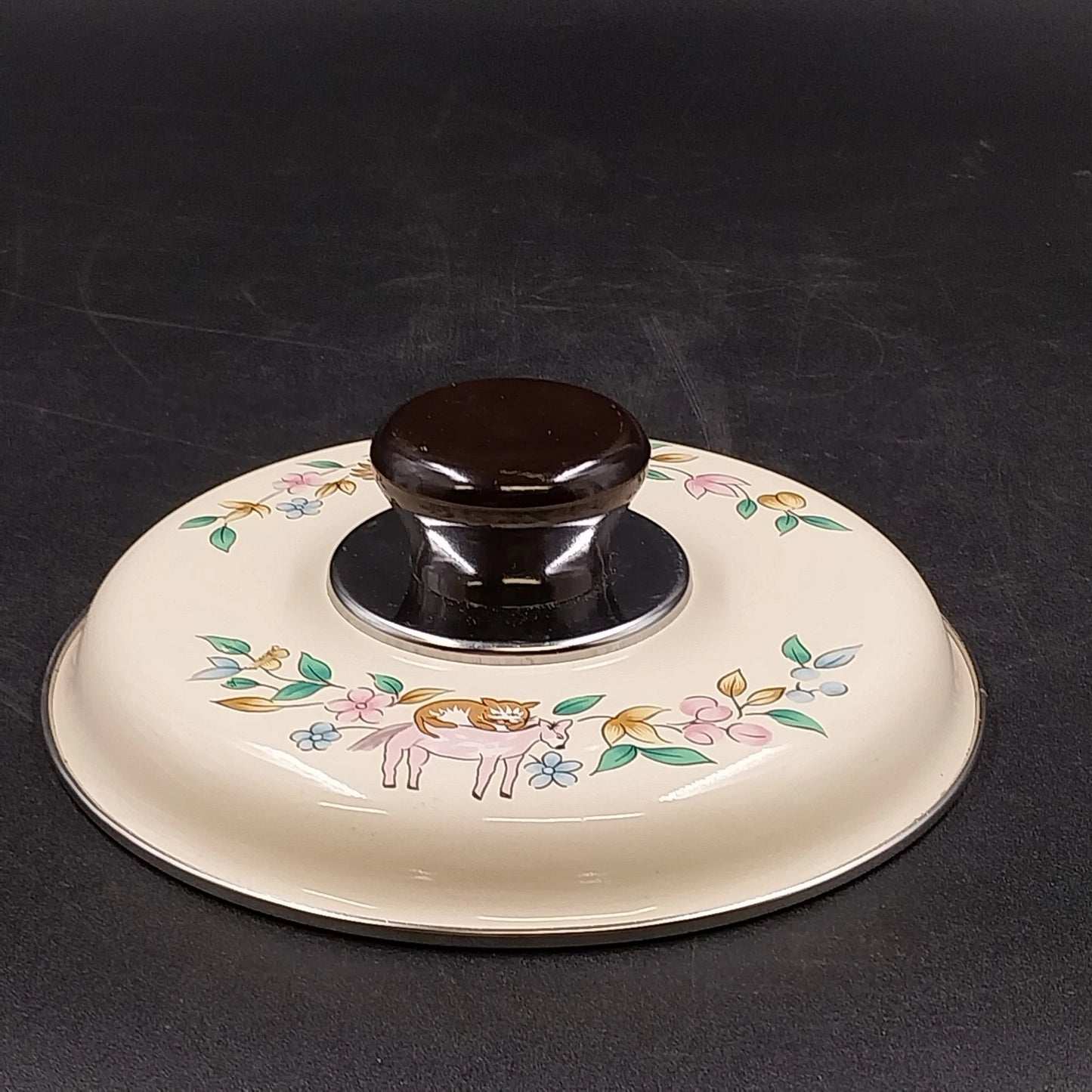 International Heartland Saucepan Lid 6.75" OD Enamelware Pot Cover Black Knob