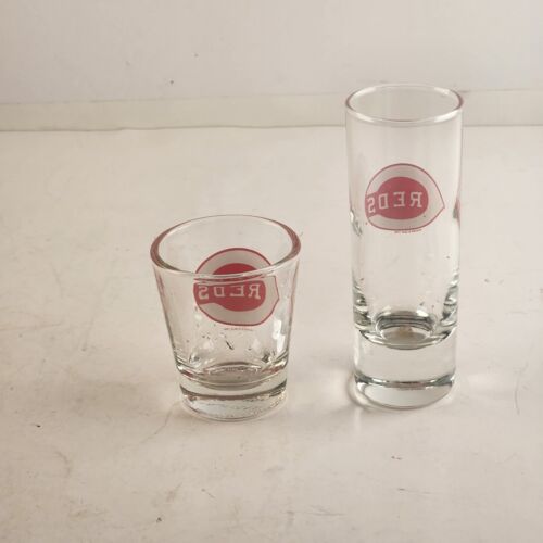Set of 2 Cincinnati Reds Clear 2 Oz Game Day Shot Glasses Vintage MLB Baseball