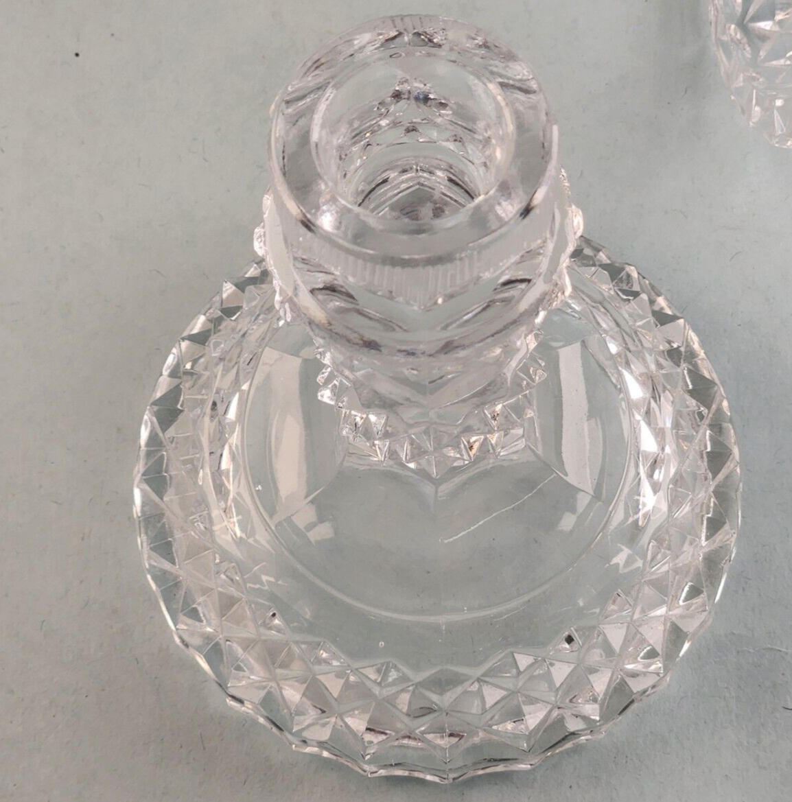Set of 2 Clear Glass Diamond Hobnail Candlestick Holders Taper Vintage