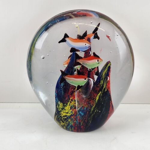 Art Glass Paperweight Fish Under The Sea Colorful Reef Unusual Shape 4" Tall