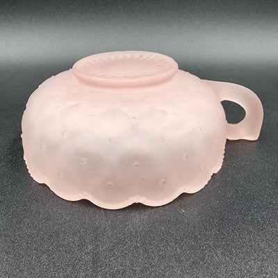 Imperial Glass Pink Frosted Satin Pansy Dish Handle Candy Trinket Bowl Chipped