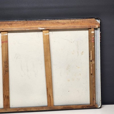 Enamel Tabletop Counter Vintage Rustic White Black Edges Wood Frame 38" As-Is