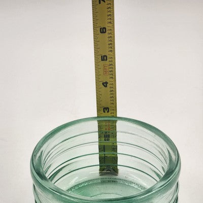 Turquoise Rustic Ridge Ribbed Glass Bowl Industrial Candle Holder Trinkets 4.75"
