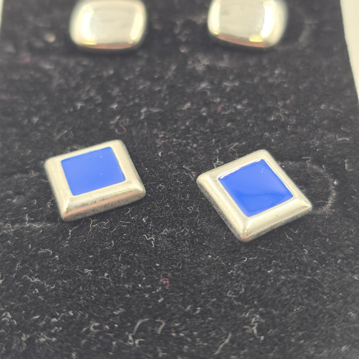 Catherines 2 Pair Silver Tone Clear & Solid Blue Small Earrings Sensitive Ears