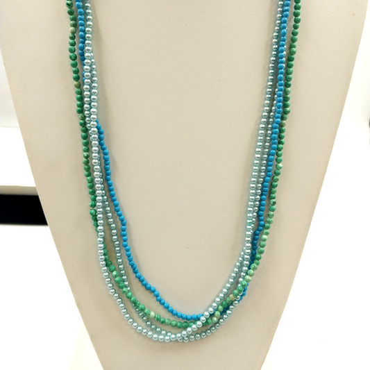 Set 4 Acrylic Small Blue Green Beaded 17" Long Necklace Women's Bohemian Jewelry
