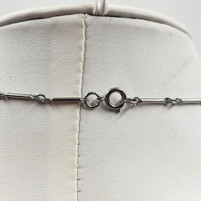 Silver Tone Bar & Link Chain with Three Oval Silver Tone Beads 12" Spring Ring