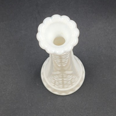 Hoosier Milk Glass Bud Vase Tapered Candlestick Starburst 9" Vintage